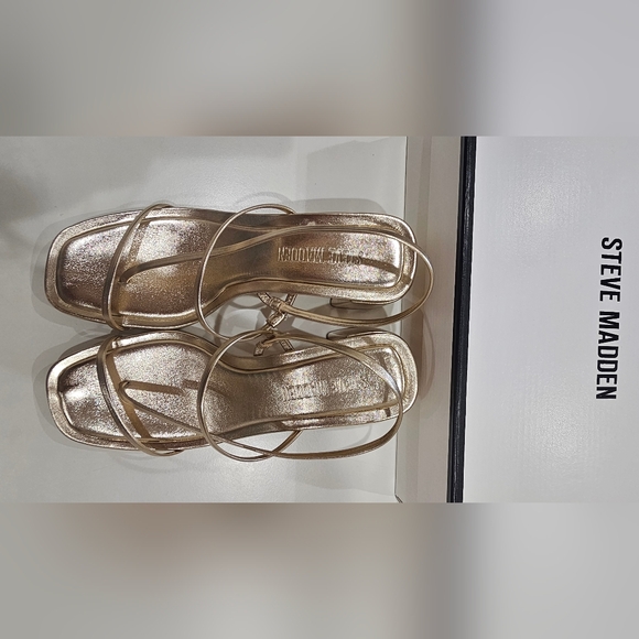Steve Madden Metallic Gold Strappy Heeled Sandals - Picture 8 of 12